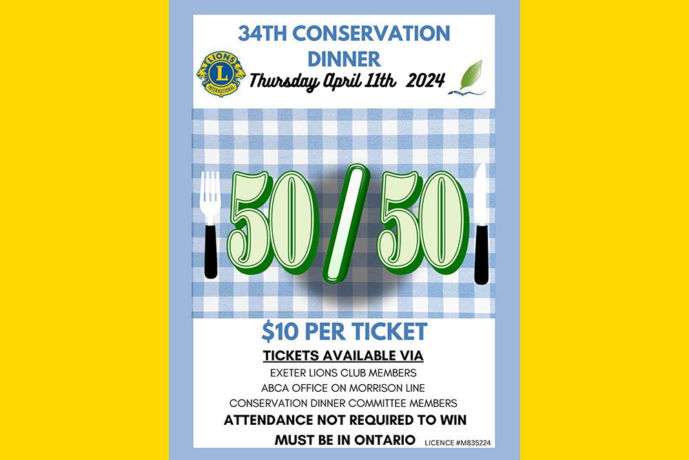 A poster announcing that 50-50 raffle draw tickets are available.
