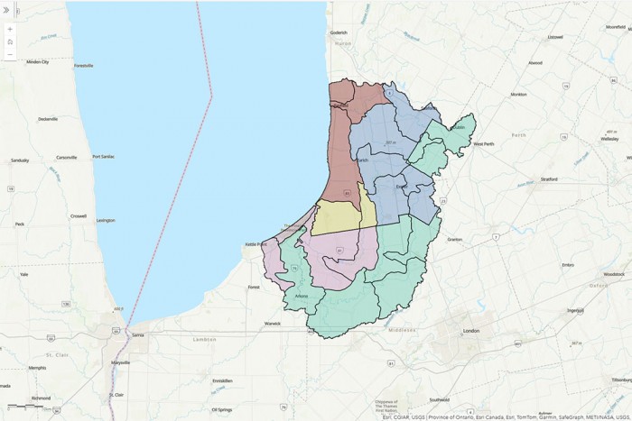 A map of Ausable Bayfield watersheds to show cover crop interactive mapping tool.