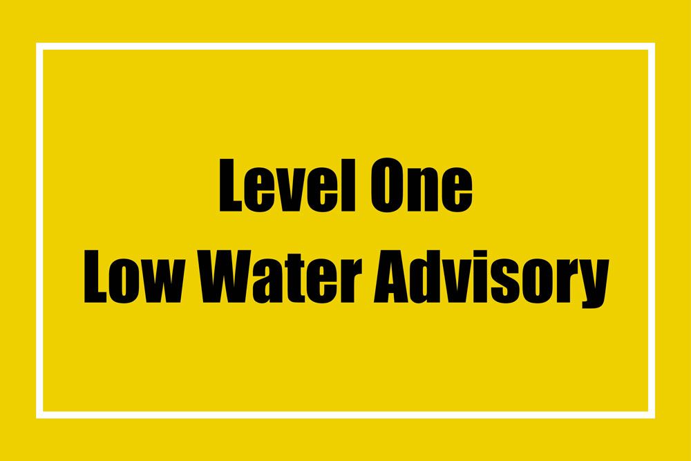 A yellow box saying Level 1 Low Water Advisory.