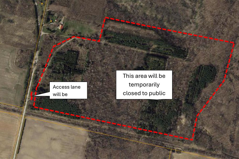 A map showing area of Parkhill Conservation Area trail temporarily closed.