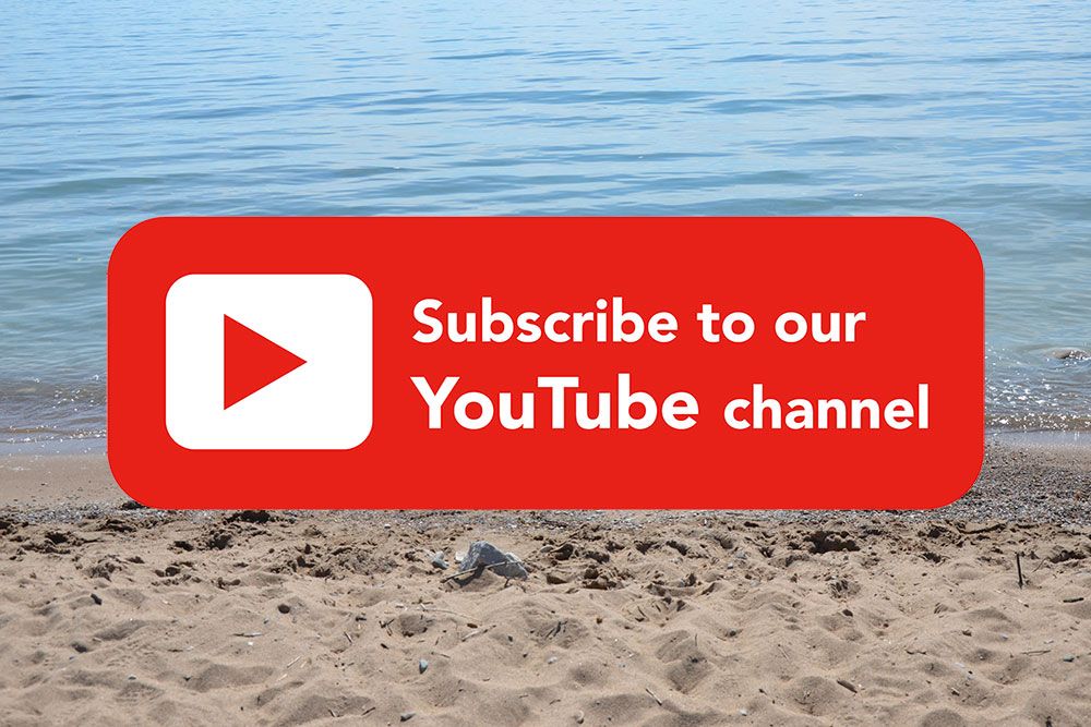 A photo of Lake Huron with YouTube icon and request to subscribe.
