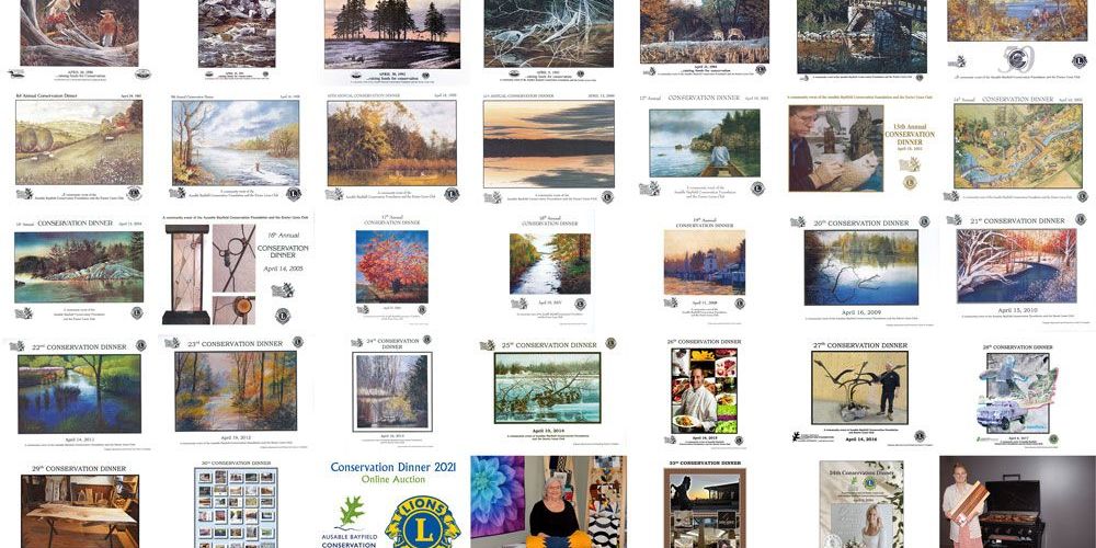 A collage of programme covers and highlights of auction over 35 years.