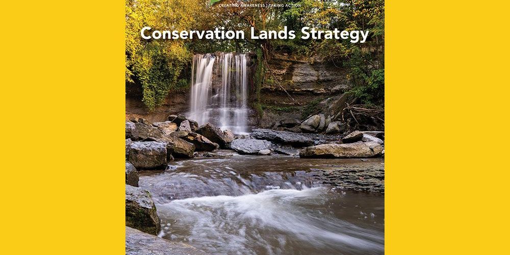 A photo of cover of Conservation Lands Strategy showing Rock Glen Falls.