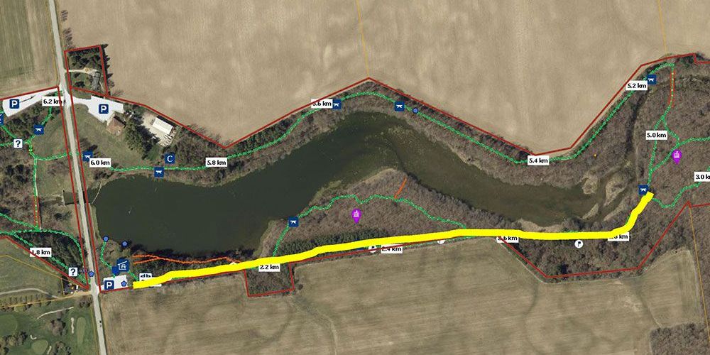 A map showing yellow area where MDCA trail is temporarily closed.